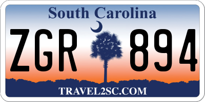 SC license plate ZGR894