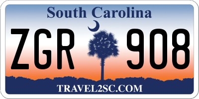 SC license plate ZGR908