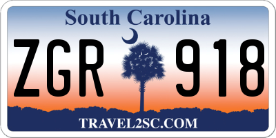 SC license plate ZGR918