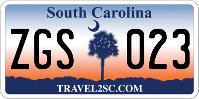 SC license plate ZGS023