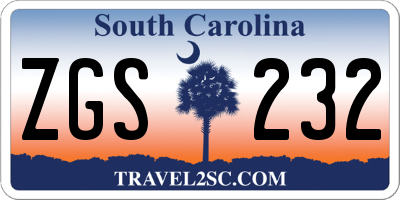 SC license plate ZGS232