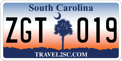 SC license plate ZGT019