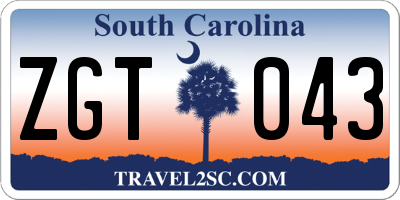 SC license plate ZGT043