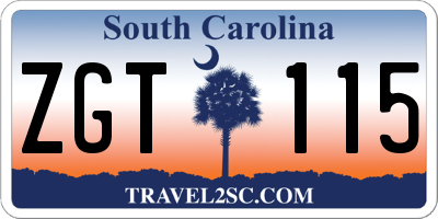 SC license plate ZGT115