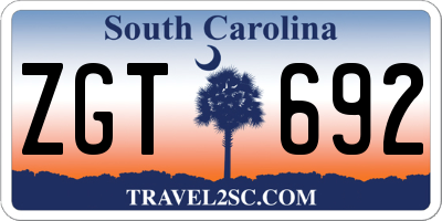 SC license plate ZGT692