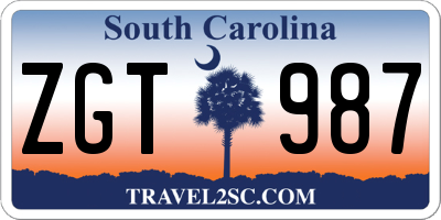 SC license plate ZGT987