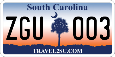 SC license plate ZGU003