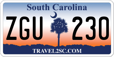 SC license plate ZGU230