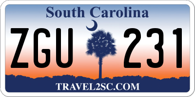 SC license plate ZGU231