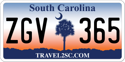 SC license plate ZGV365