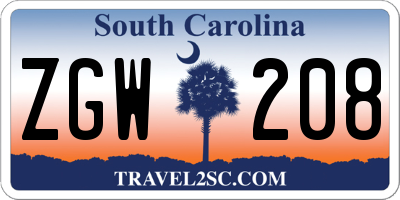 SC license plate ZGW208