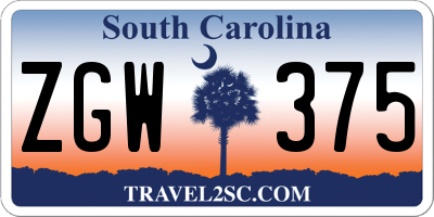 SC license plate ZGW375