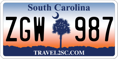SC license plate ZGW987