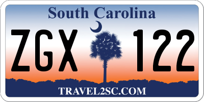 SC license plate ZGX122