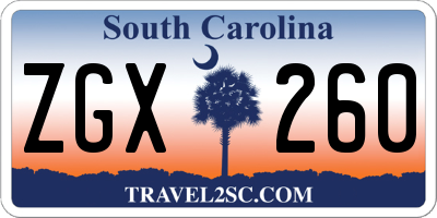 SC license plate ZGX260