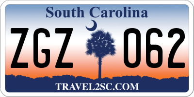 SC license plate ZGZ062