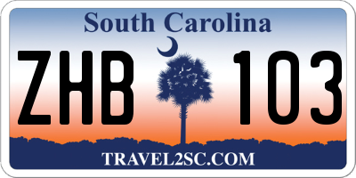 SC license plate ZHB103
