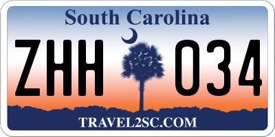 SC license plate ZHH034