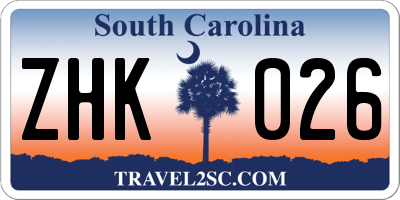SC license plate ZHK026