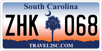 SC license plate ZHK068