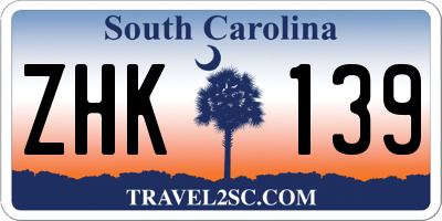 SC license plate ZHK139