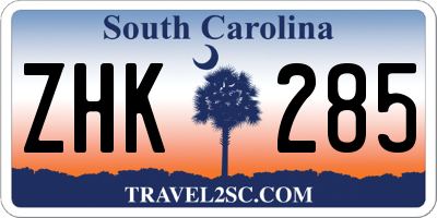 SC license plate ZHK285