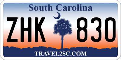 SC license plate ZHK830