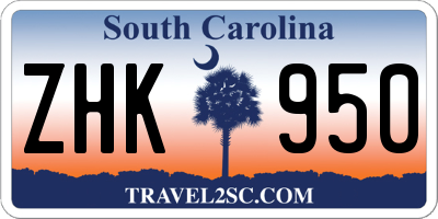 SC license plate ZHK950