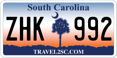 SC license plate ZHK992