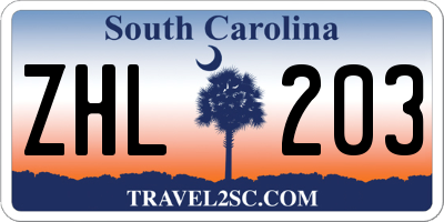 SC license plate ZHL203