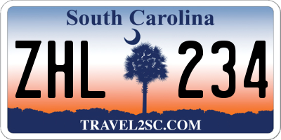 SC license plate ZHL234