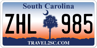 SC license plate ZHL985
