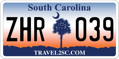 SC license plate ZHR039