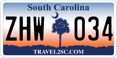 SC license plate ZHW034