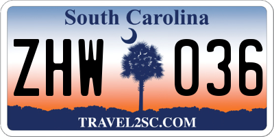 SC license plate ZHW036