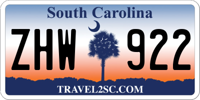 SC license plate ZHW922