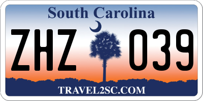 SC license plate ZHZ039