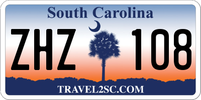 SC license plate ZHZ108