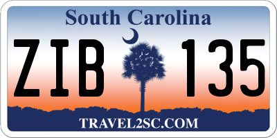 SC license plate ZIB135