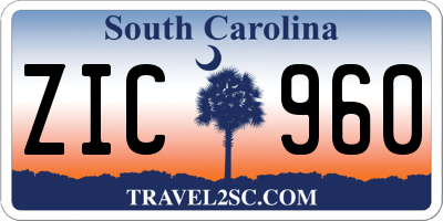SC license plate ZIC960