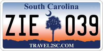 SC license plate ZIE039