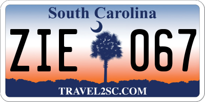 SC license plate ZIE067