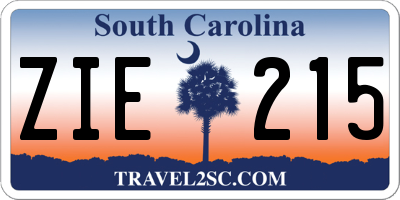 SC license plate ZIE215
