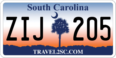 SC license plate ZIJ205
