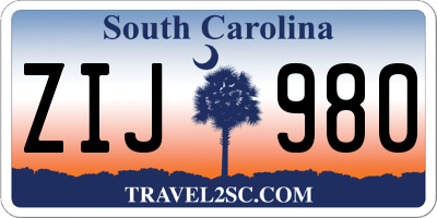 SC license plate ZIJ980