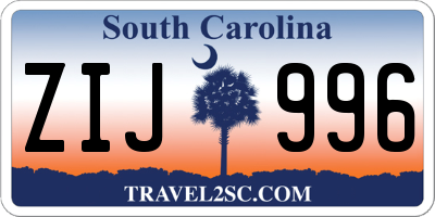 SC license plate ZIJ996