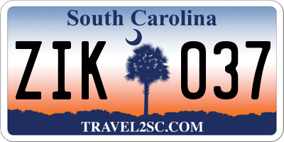 SC license plate ZIK037
