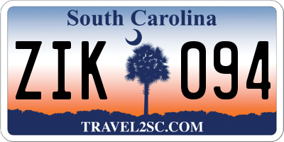 SC license plate ZIK094