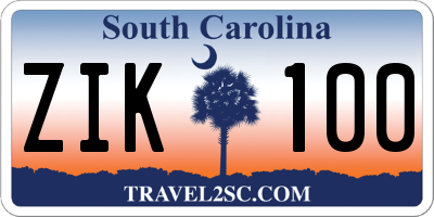 SC license plate ZIK100