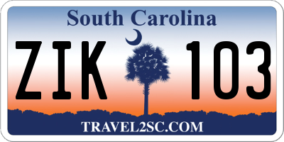SC license plate ZIK103